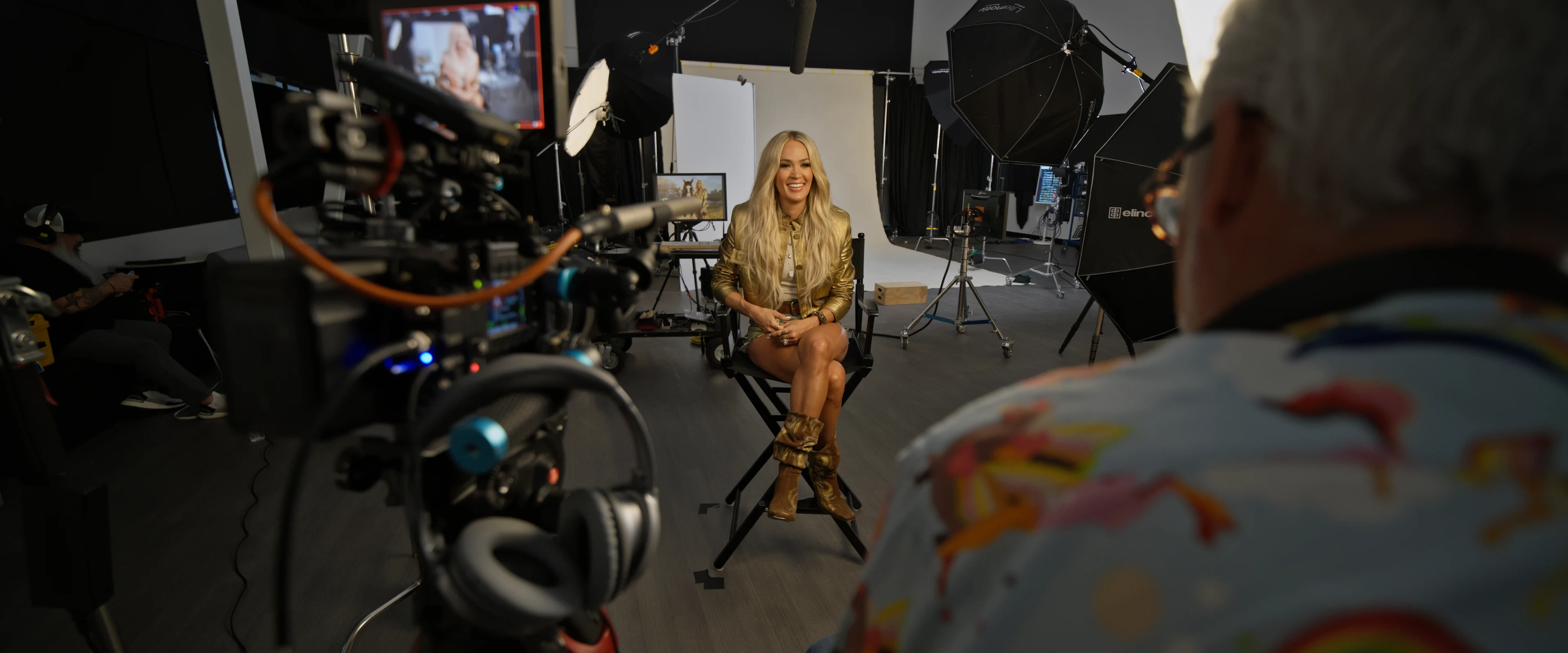 Behind-the-scenes interview production setup
