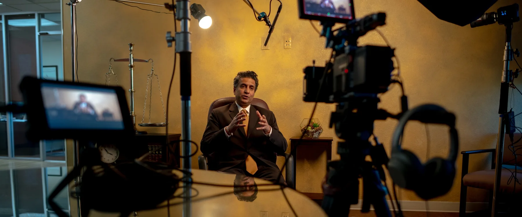 Legal interview production setup photographed by Steele Rutherford